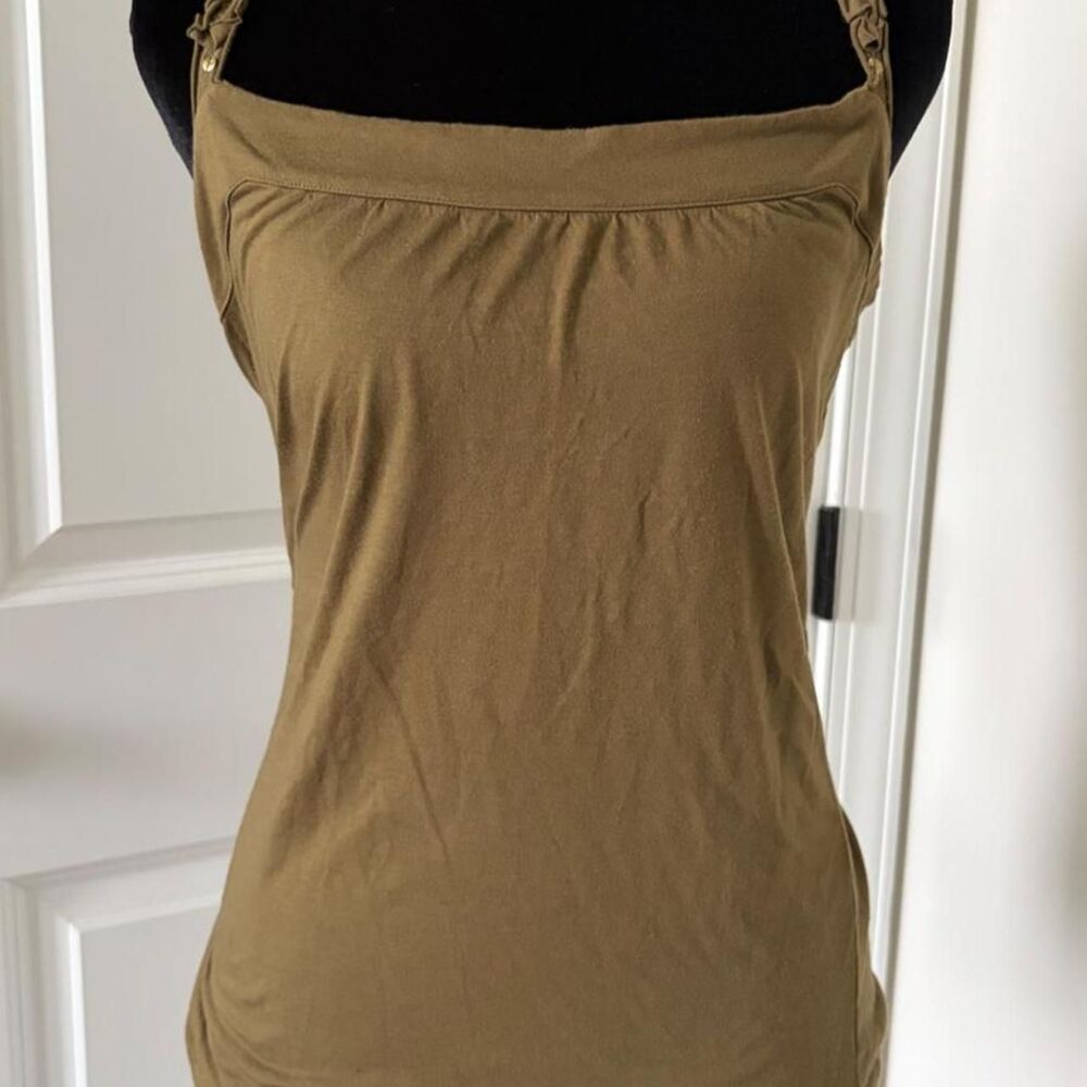 Y2K vintage fossil olive green cotton & modal tank top with ruffle straps, size